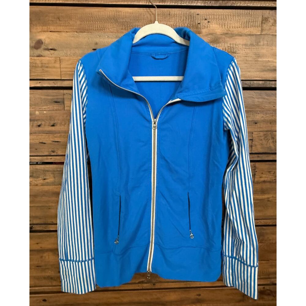 Lululemon Jacket Women's SZ 8 Blue Striped Full Zip Track Activewear Lightweight